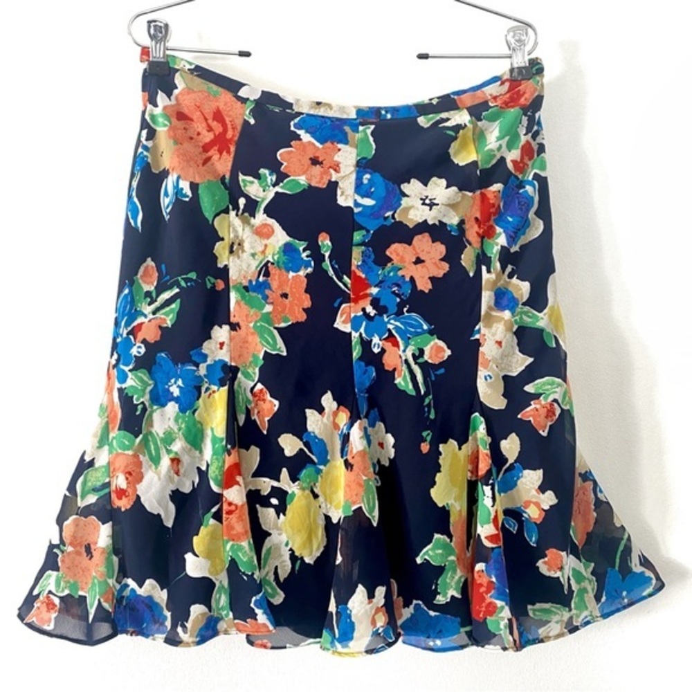 Lauren Ralph Lauren Green Label Navy Blue Colorful Spring Floral Skirt size 8
